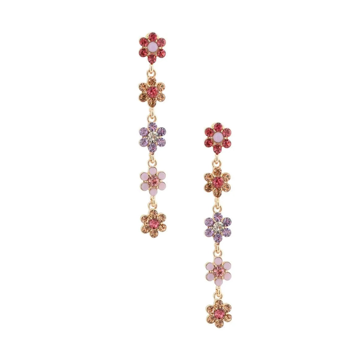Gold Plated Multicolor Daisy Flower Drop Earrings with Acrylic Rhinestones – Statement Jewelry Pinktown