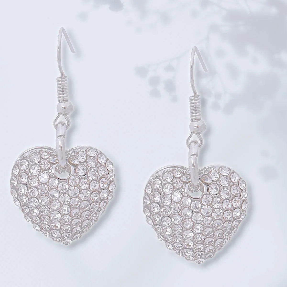 Dazzle in Style Fashion Jewelry: Silver Heart Earrings with Clear Rhinestones Pinktown