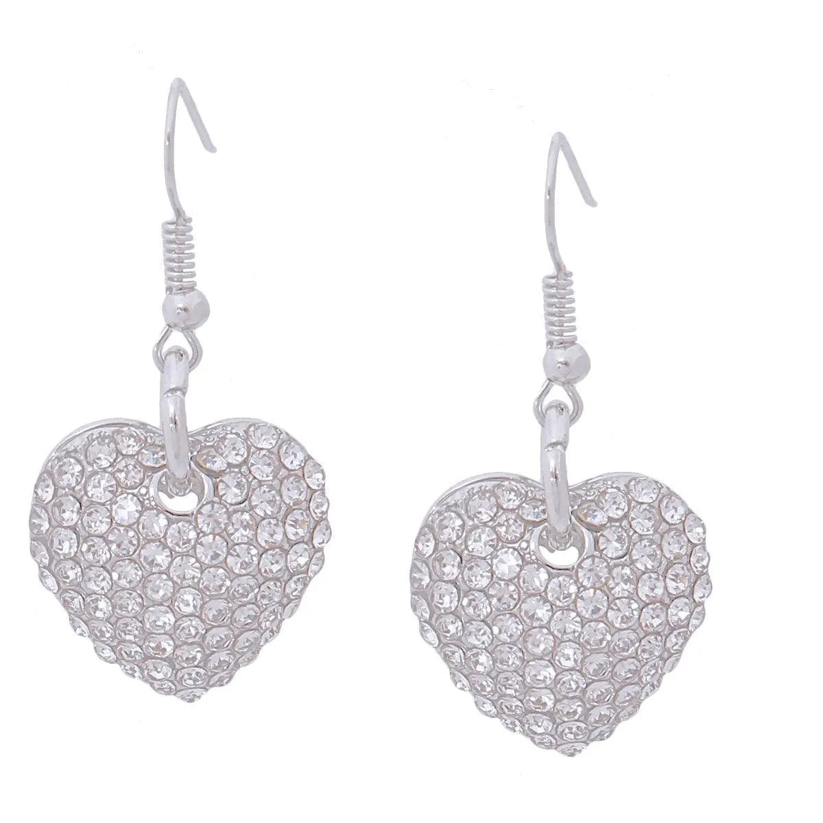 Dazzle in Style Fashion Jewelry: Silver Heart Earrings with Clear Rhinestones Pinktown