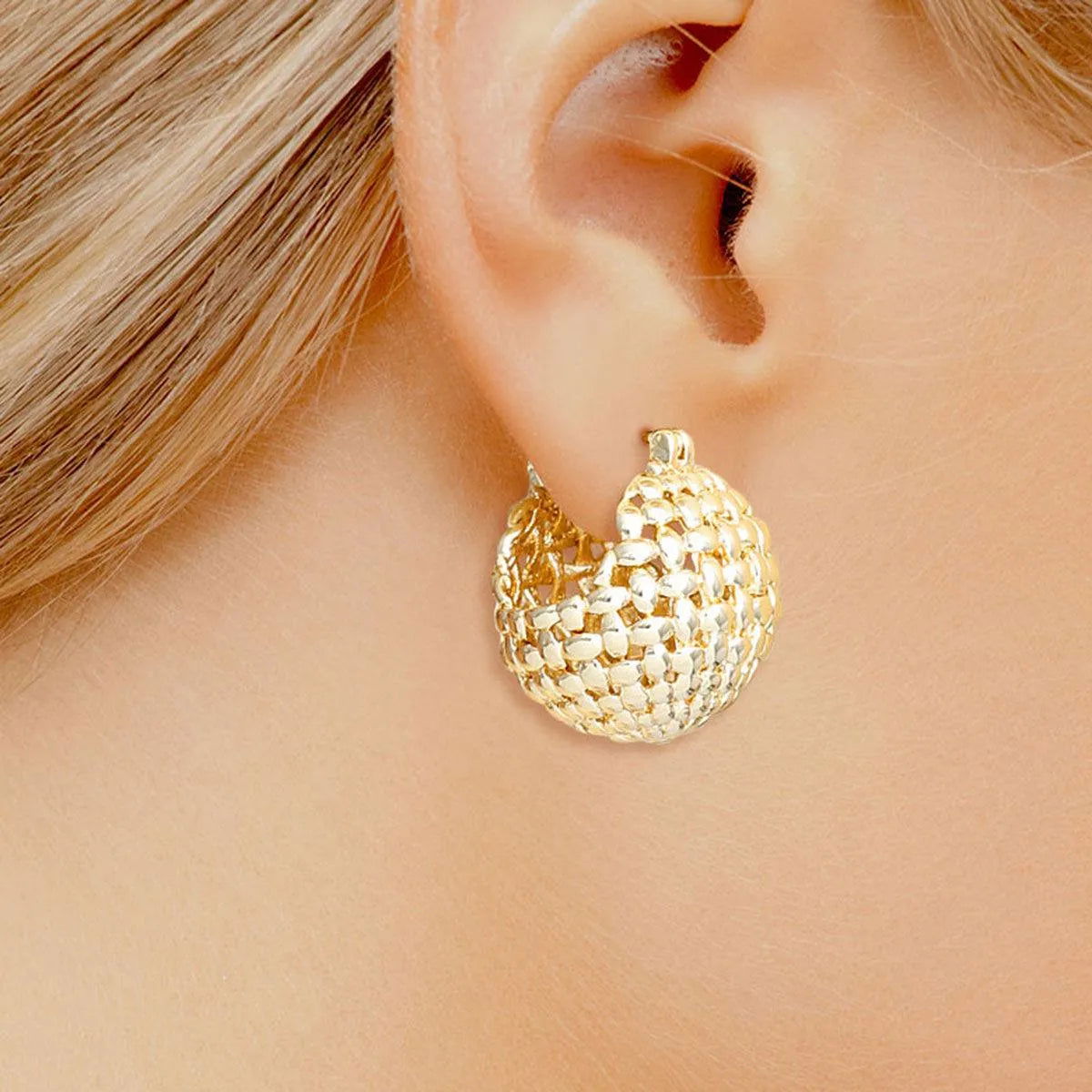 Dazzling Basket Pattern Gold Ball-hoop Earrings - Shop Now! Pinktown