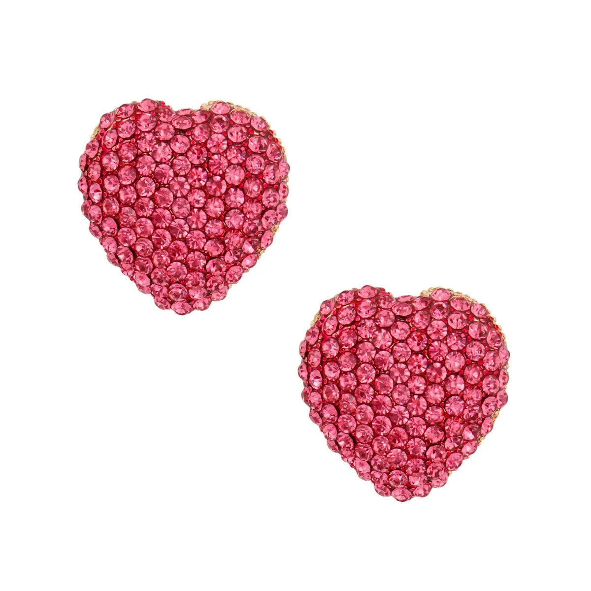 Earrings Pink Rhinestones Heart Shape Studs Pinktown
