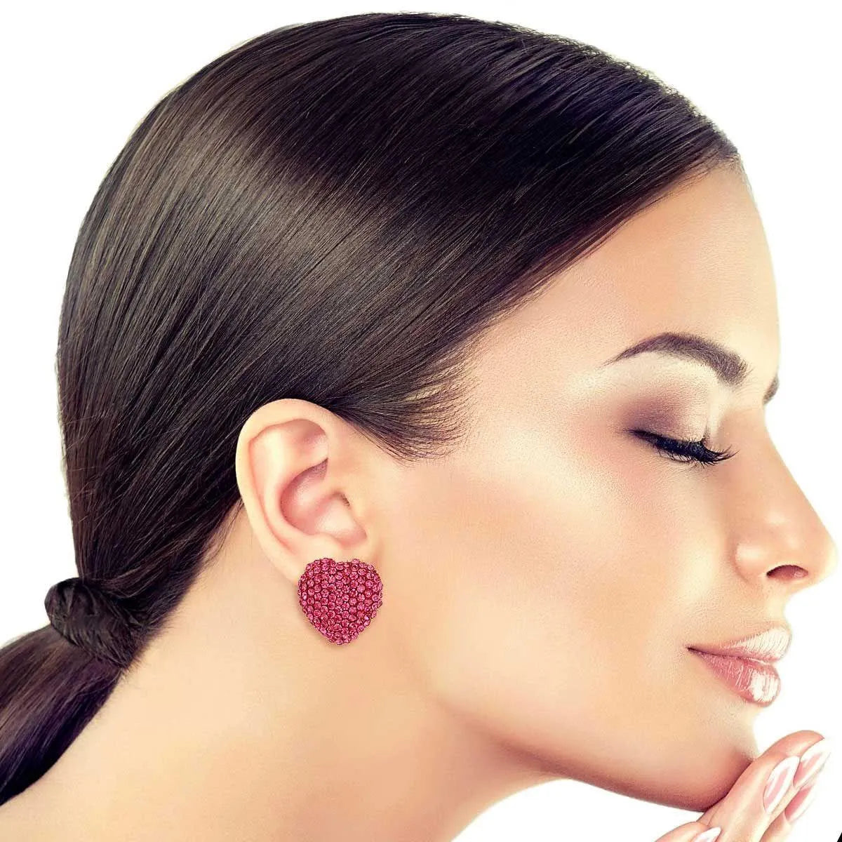 Earrings Pink Rhinestones Heart Shape Studs Pinktown