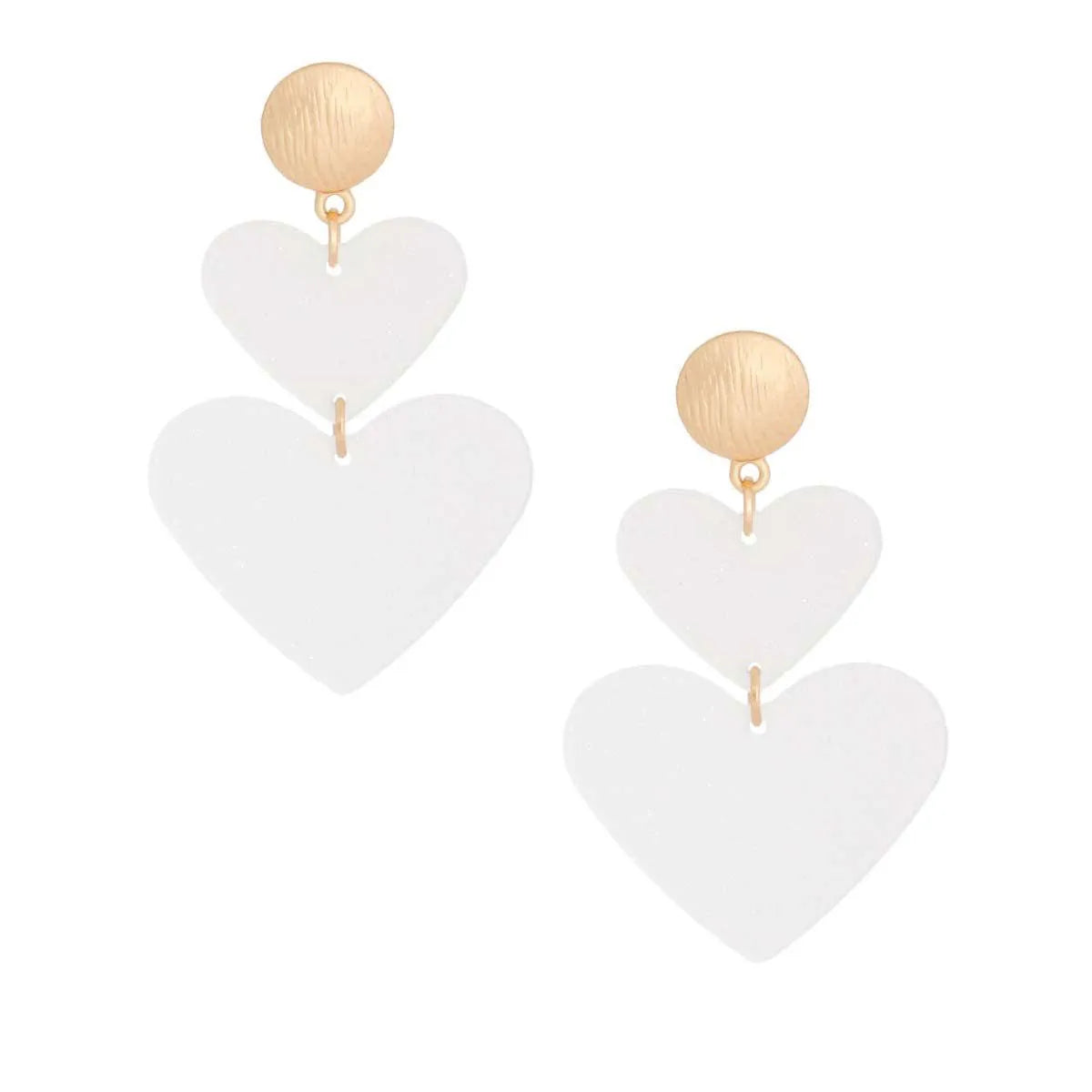 Earrings in Gold Tone with White Drop Hearts Pinktown