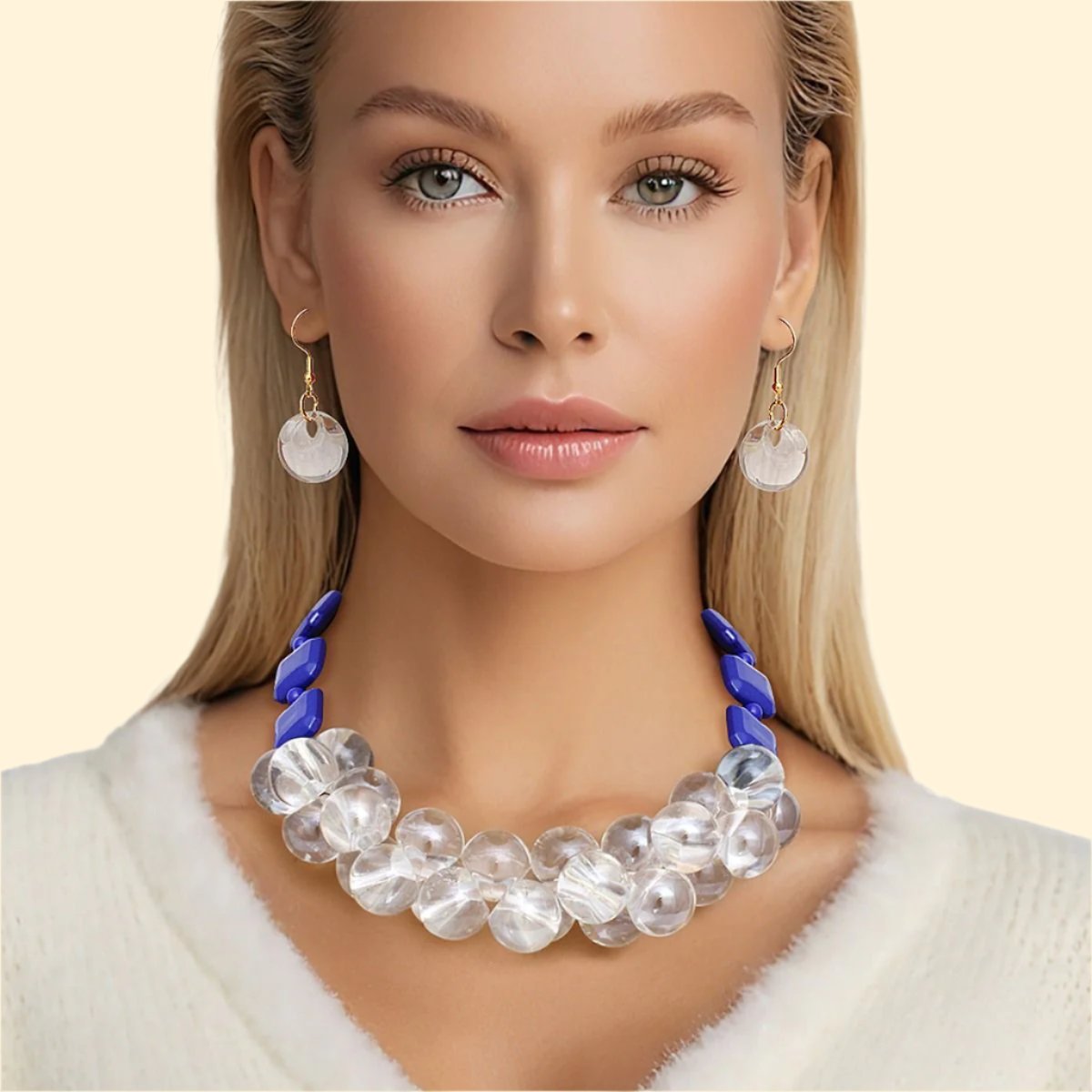 Elegance Meets Edge: Blue & Clear Bubble Bead Necklace Set Pinktown