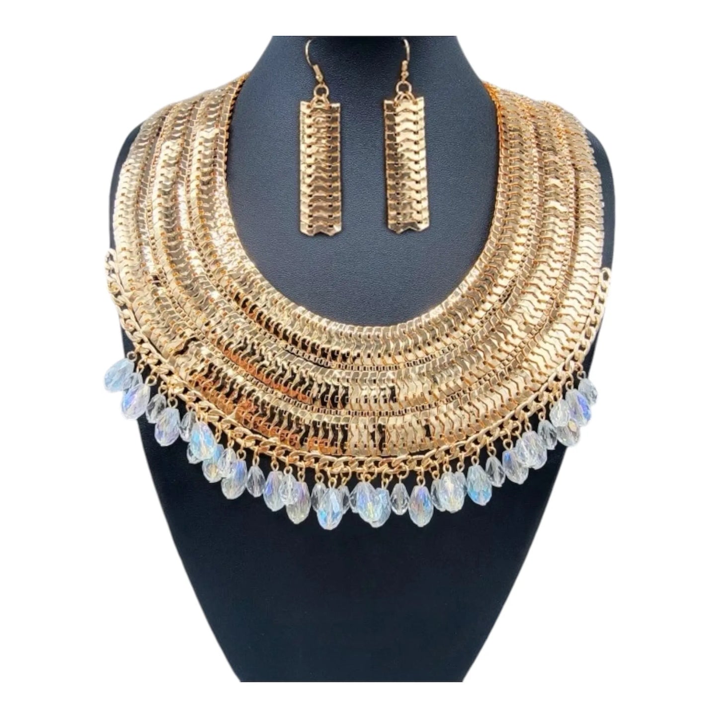 Elegant Statement Necklace and Earring Set - Gold Plated with Crystal Accents Pinktown