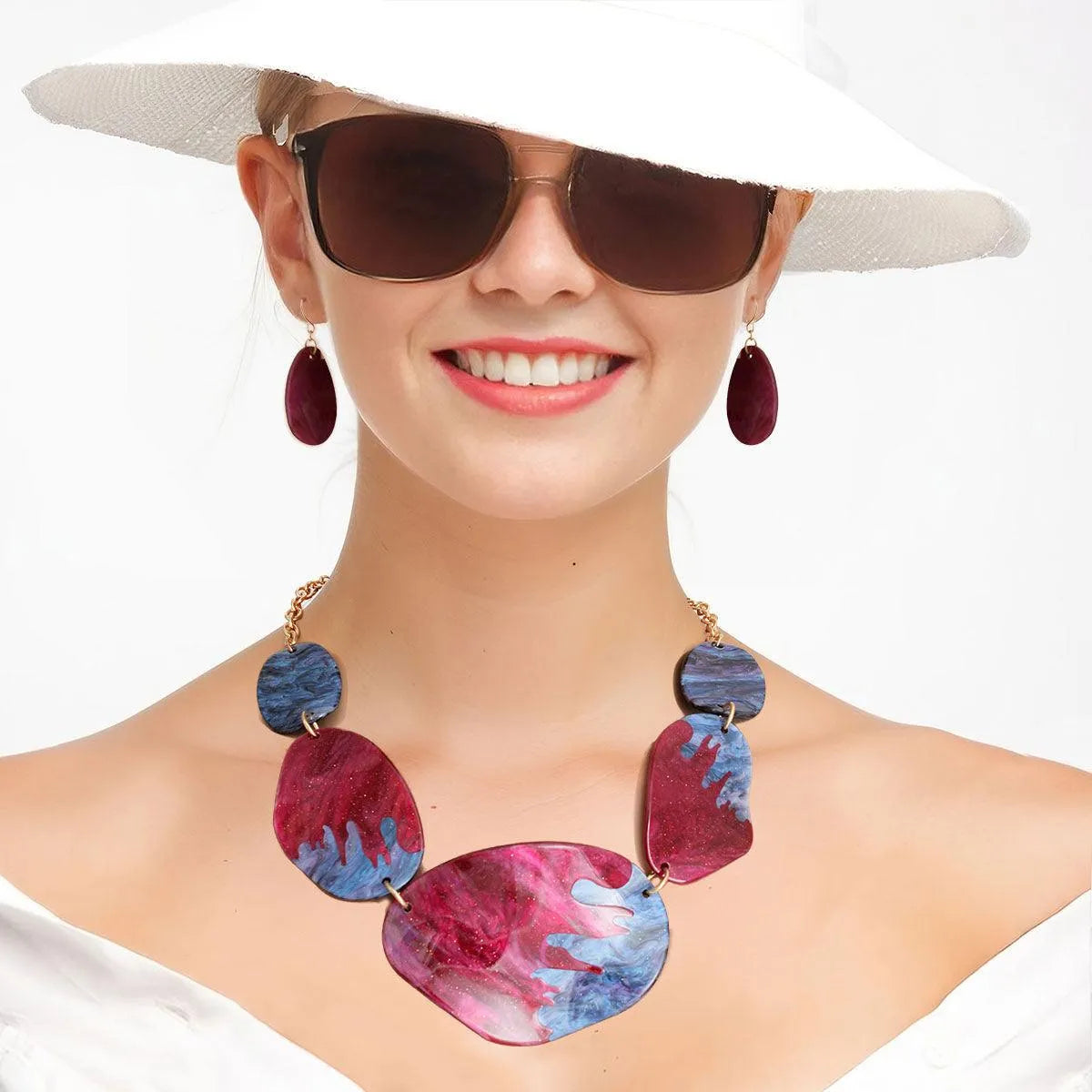 Fabulous Stylish Gold & Fuchsia-purple Necklace Set - A Must-Have Accessory! Pinktown