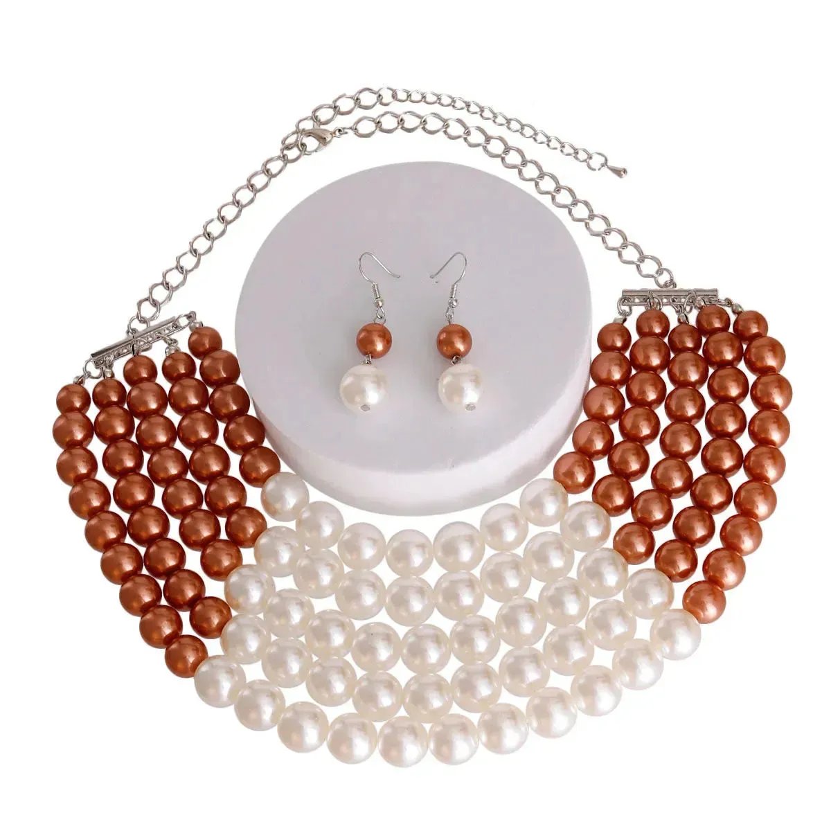 Fashion Jewelry: Versatile Brown & Cream Pearl Necklace Set: Must-Have