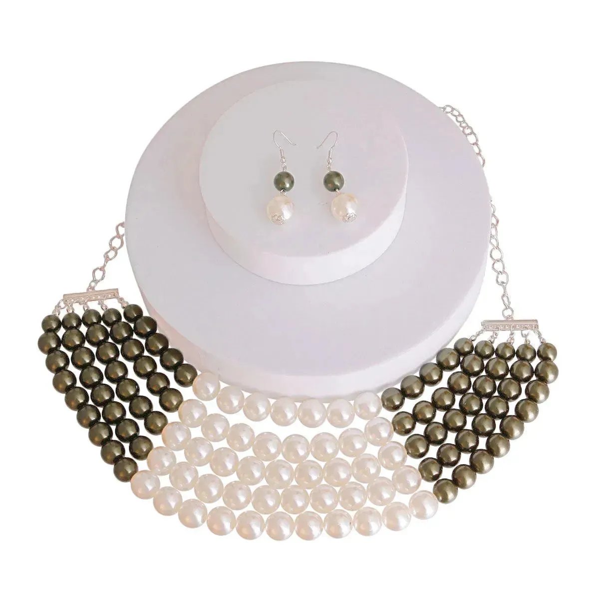 Fashion Jewelry: Versatile Olive & Cream Pearl Necklace Set: Must-Have
