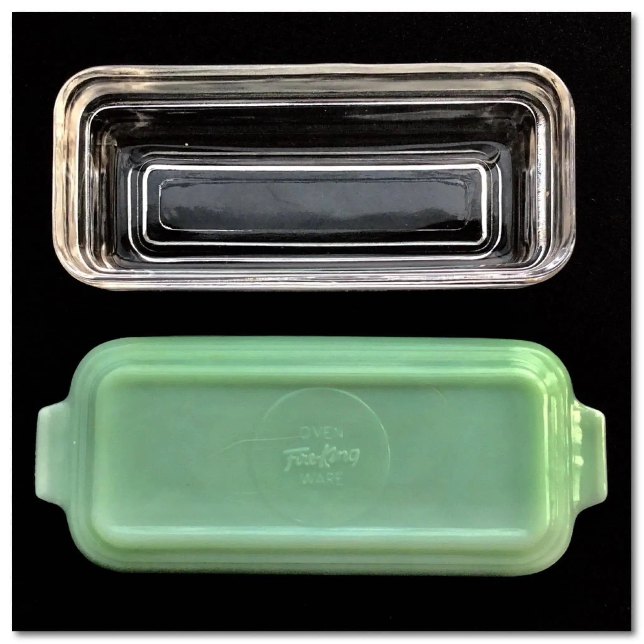 Fire King vintage glass butter dish crystal cover jadite jadeite base