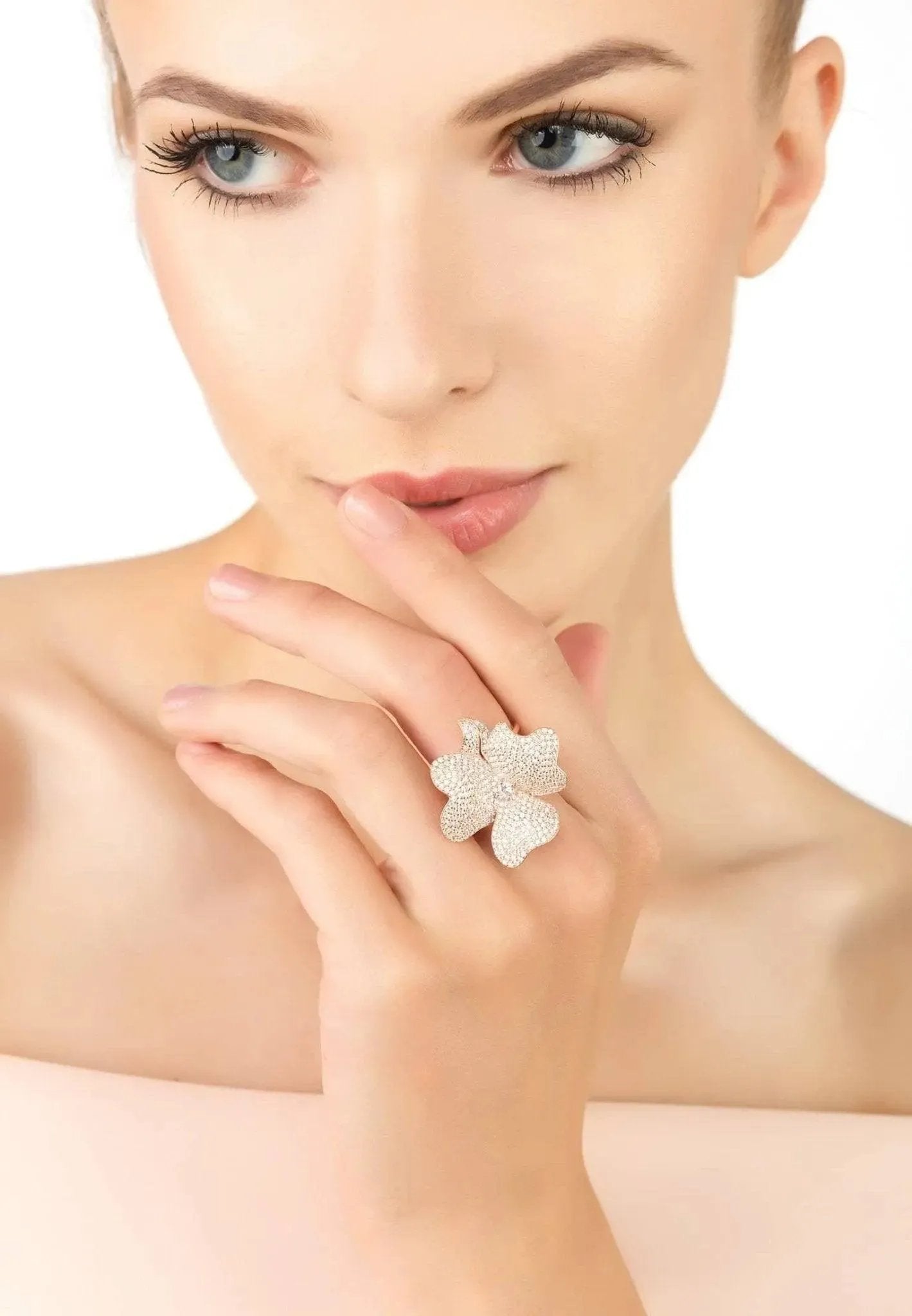 Flower Cocktail Ring Rose Gold Plated