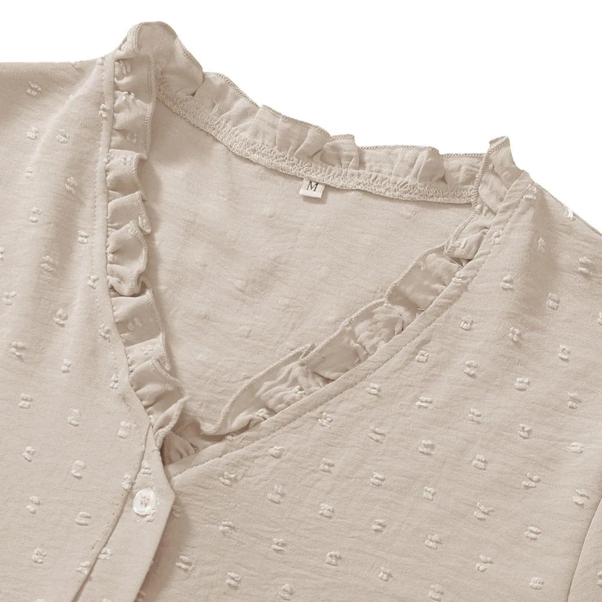 Frill Trim Button Up Swiss Dot Puff Sleeve Shirt Jewelry Bubble