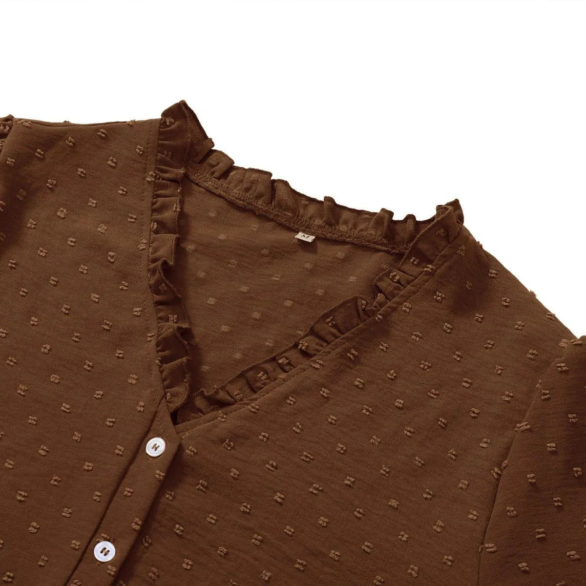 Frill Trim Button Up Swiss Dot Puff Sleeve Shirt Jewelry Bubble