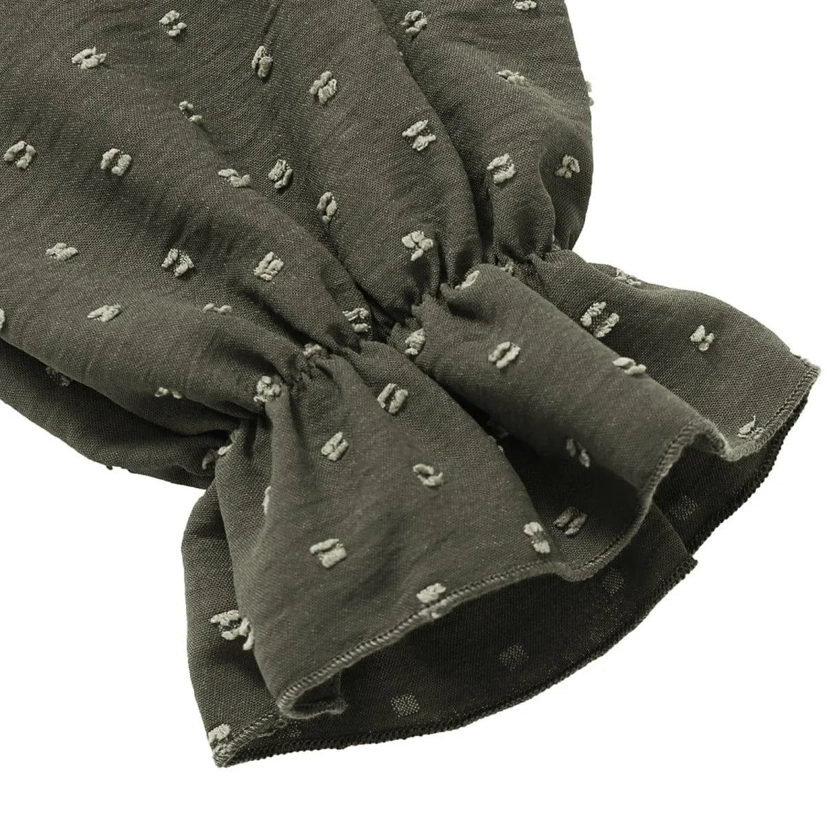 Frill Trim Button Up Swiss Dot Puff Sleeve Shirt Jewelry Bubble