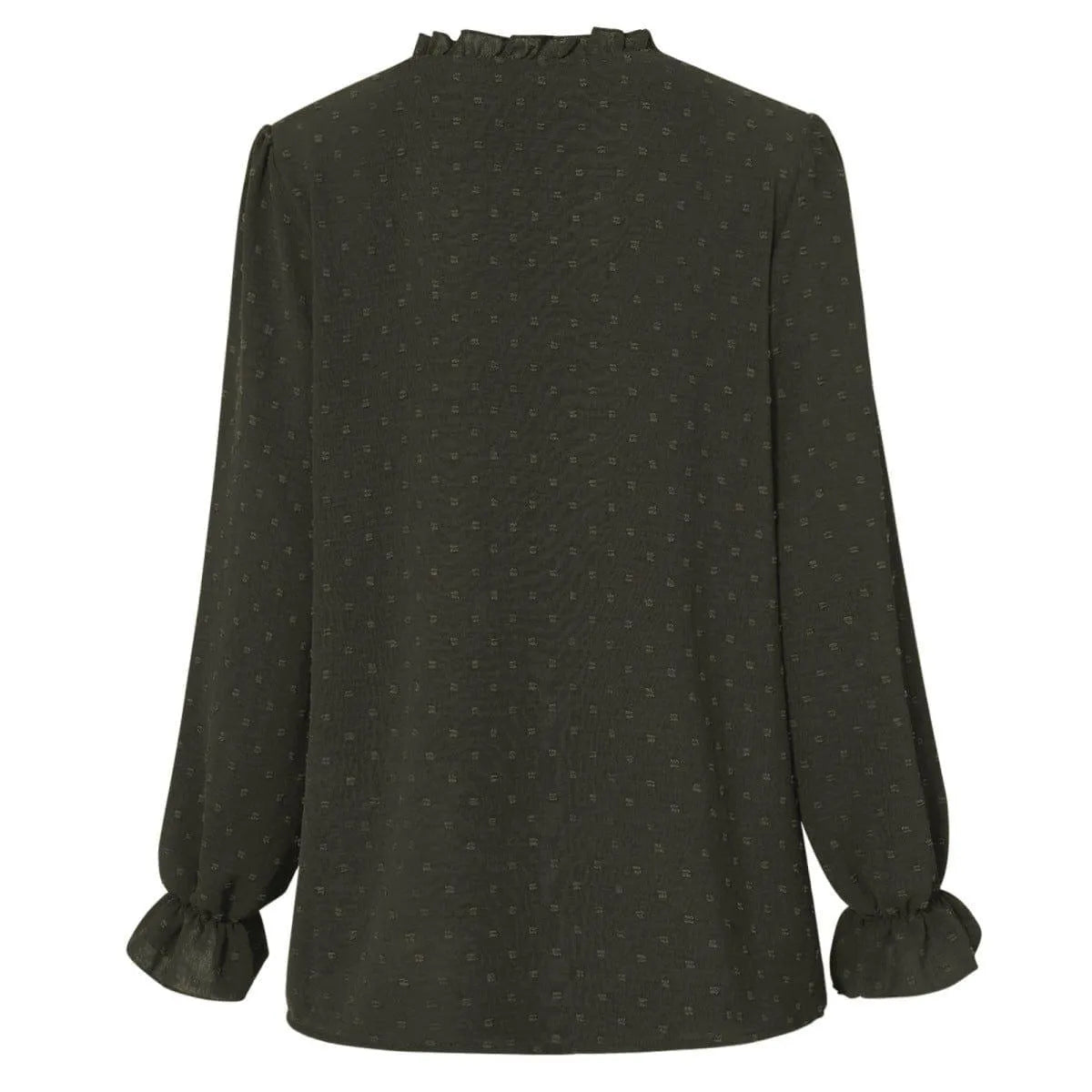 Frill Trim Button Up Swiss Dot Puff Sleeve Shirt Jewelry Bubble