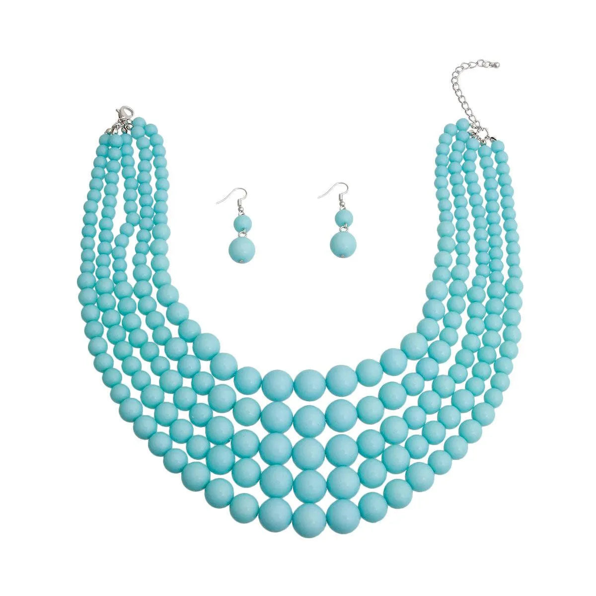 Get Your Chic Sea-Blue Beaded 5 Strand Necklace Set Today - Shop Now! Pinktown
