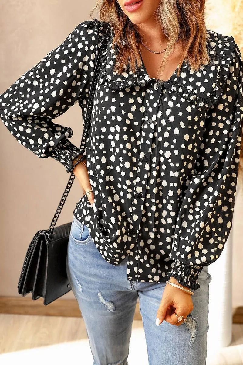 Get the Perfect Polka Dot Puff Sleeve Ruffle Blouse - Free Shipping! Jewelry Bubble