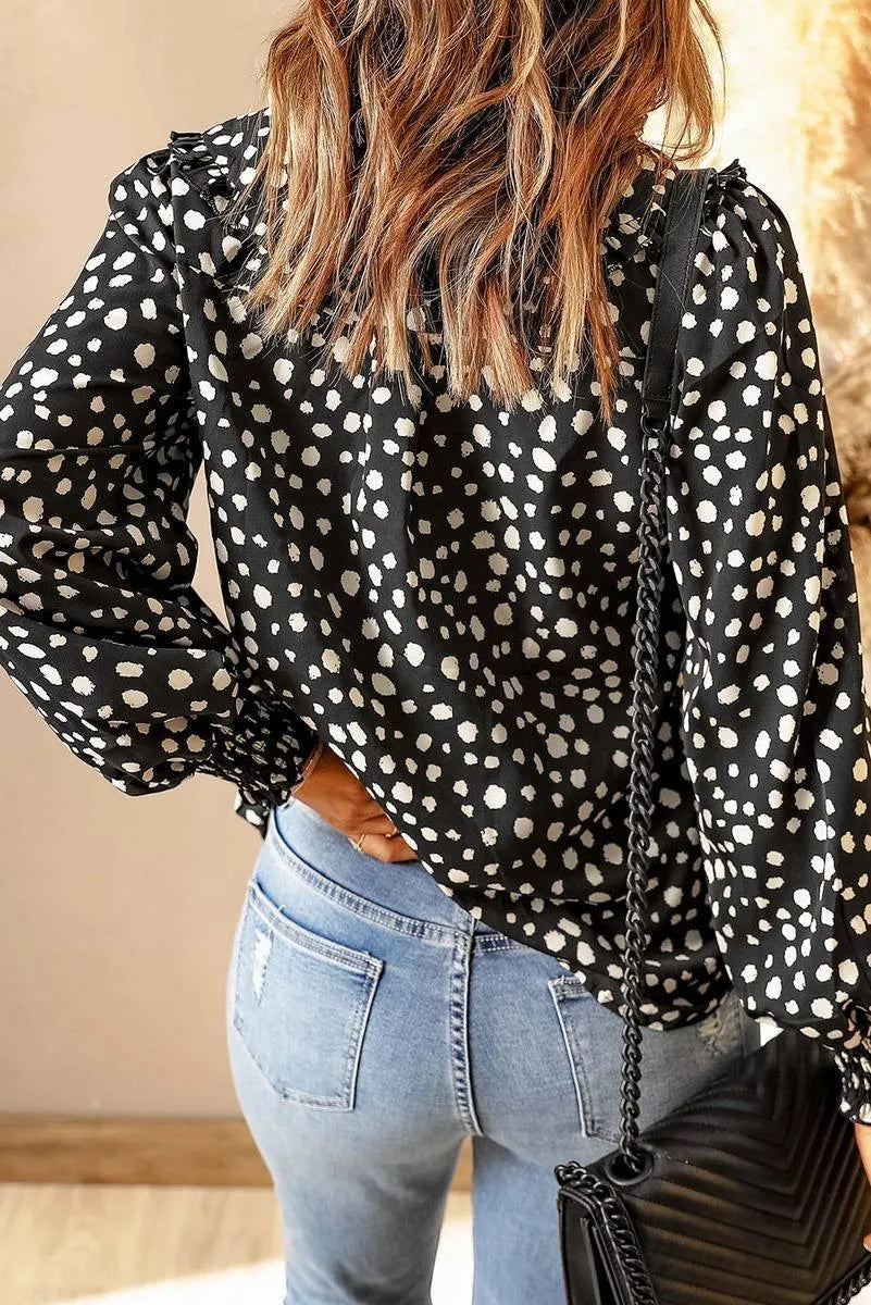 Get the Perfect Polka Dot Puff Sleeve Ruffle Blouse - Free Shipping! Jewelry Bubble
