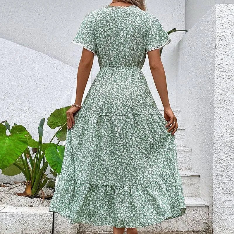 Get the Summer Look with the Green Drawstring Floral Dress Jewelry Bubble