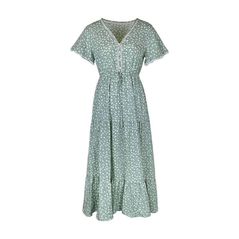 Get the Summer Look with the Green Drawstring Floral Dress Jewelry Bubble