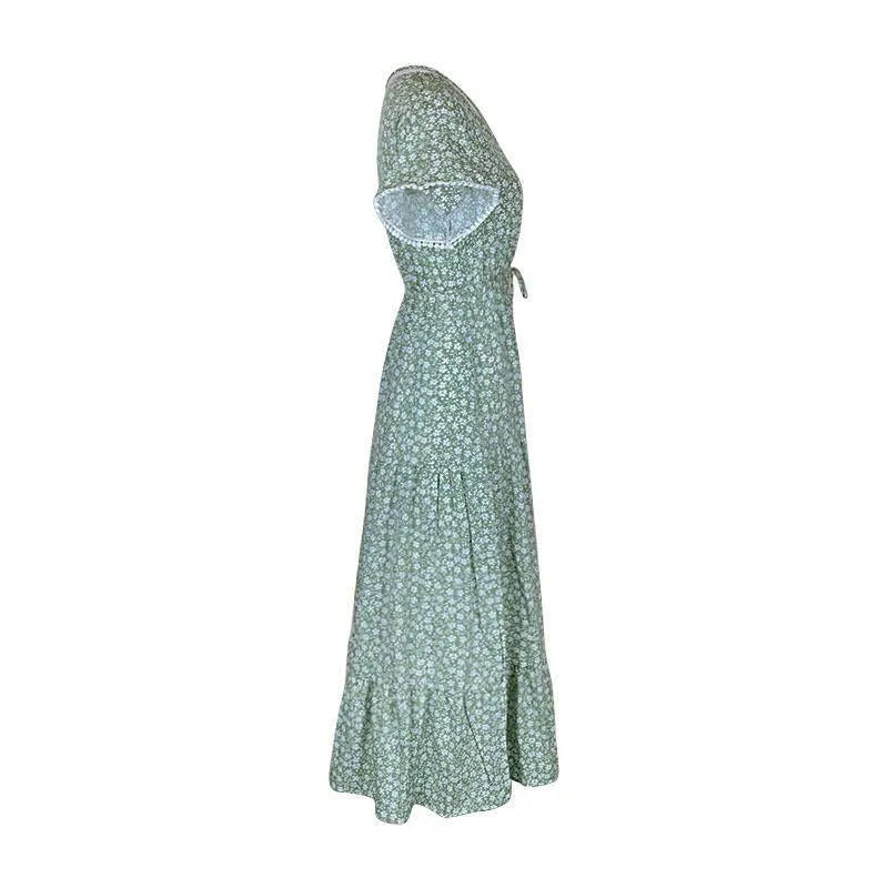 Get the Summer Look with the Green Drawstring Floral Dress Jewelry Bubble