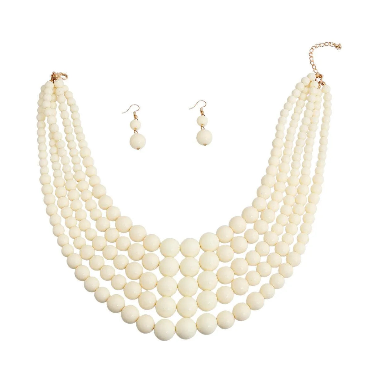 Get the Ultimate 5-Strand Ivory-color Beaded Necklace Set - Instantly Elevate Your Look! Pinktown