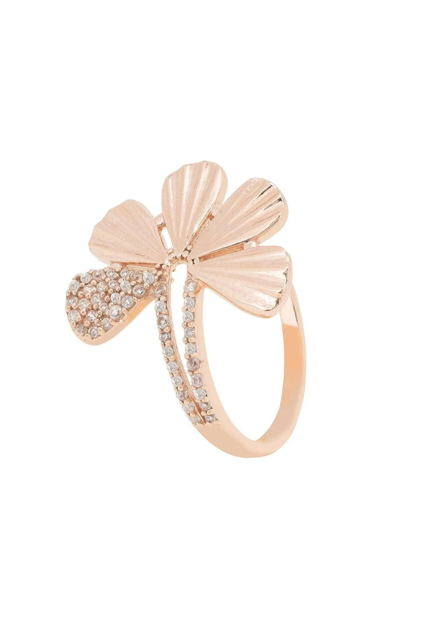 Ginkgo Leaf Ring Rose Gold Plated Jewelry Bubble