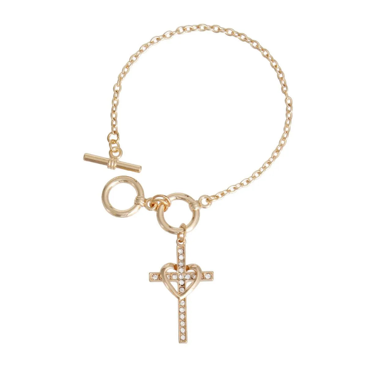 Gold Plated Bracelet Heart Cross Charm Pinktown