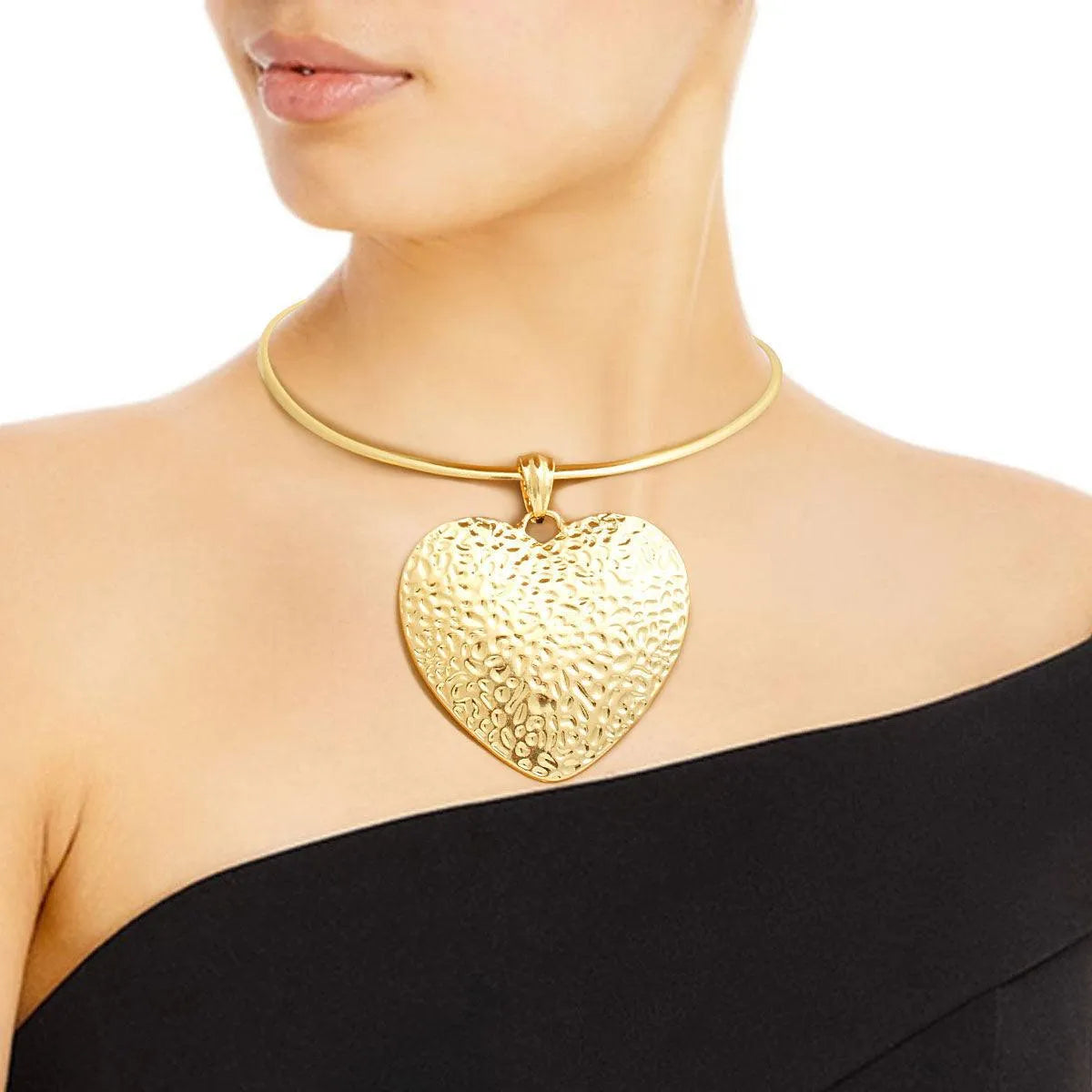Gold Plated Heart Choker Necklace Set Pinktown