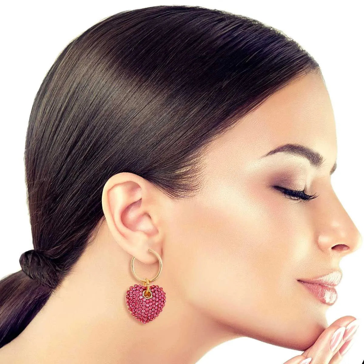 Gold Plated Hoop Earrings Pink Heart Dangle Pinktown