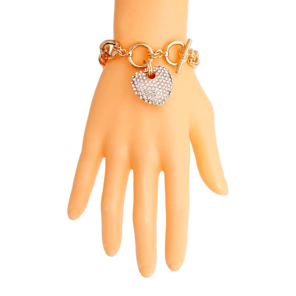 Gold Plated Link Chain Bracelet Clear Heart Charm Pinktown