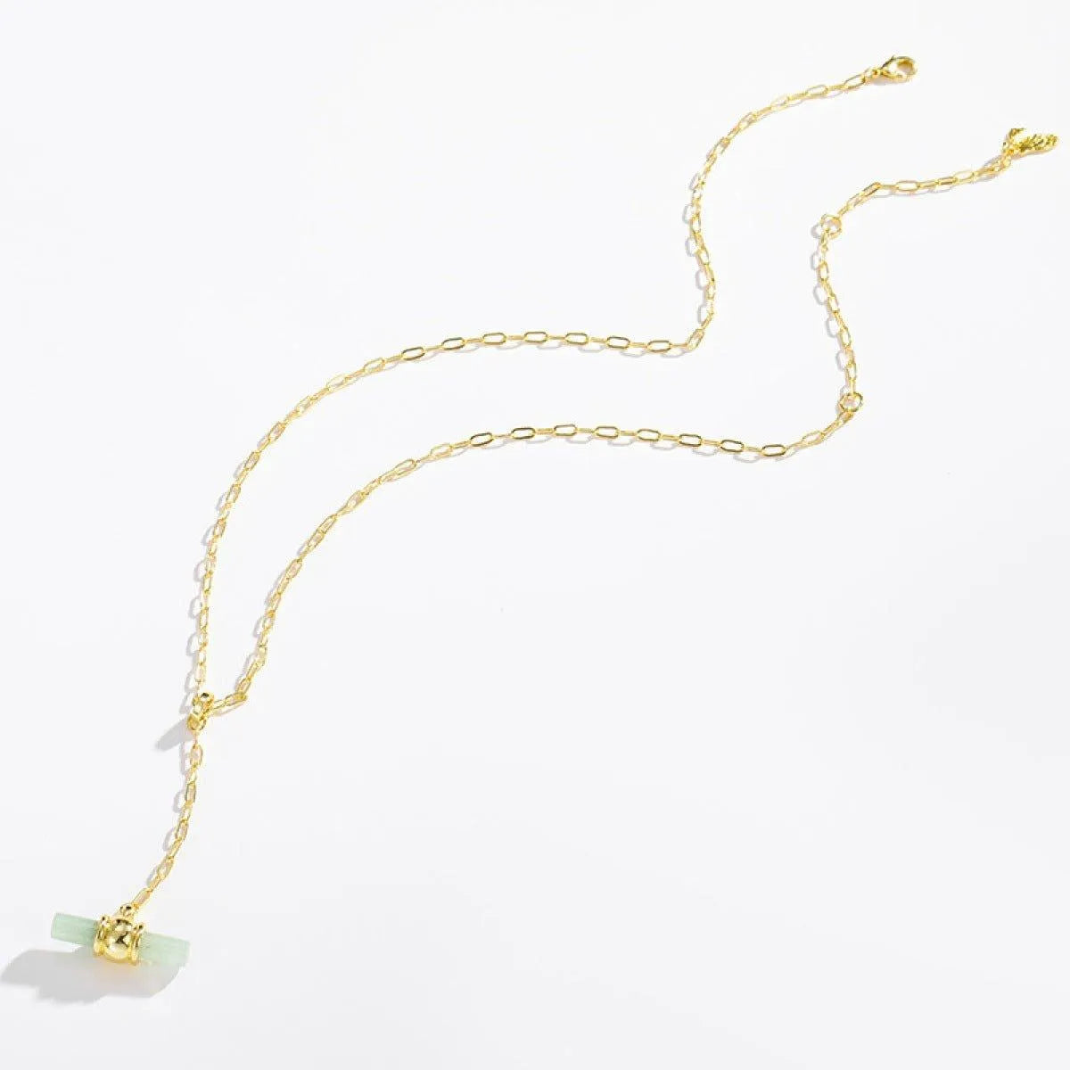 Gold-Plated Y-Shaped Inlaid Stone Pendants Necklace Jewelry Bubble