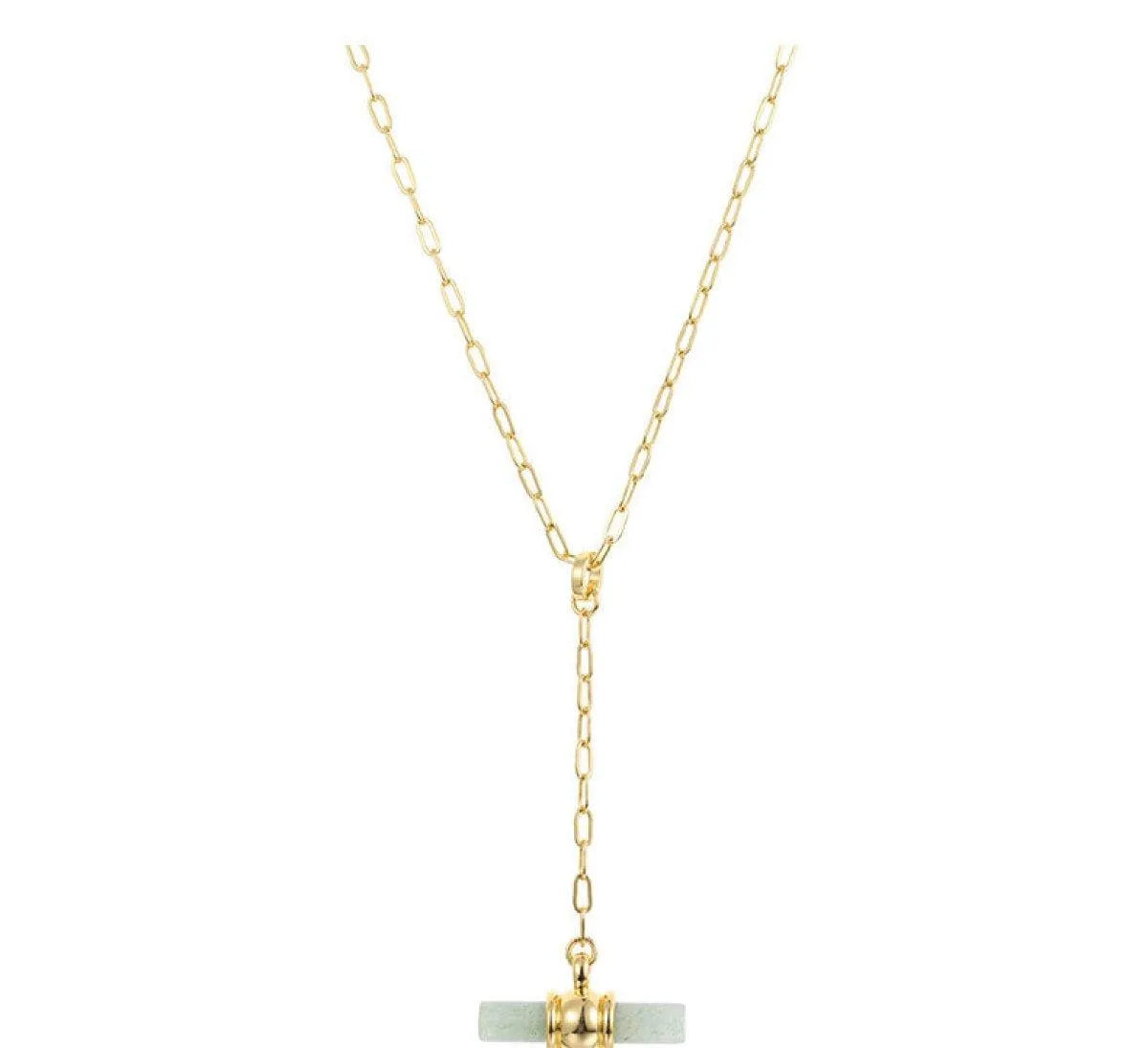 Gold-Plated Y-Shaped Inlaid Stone Pendants Necklace Jewelry Bubble