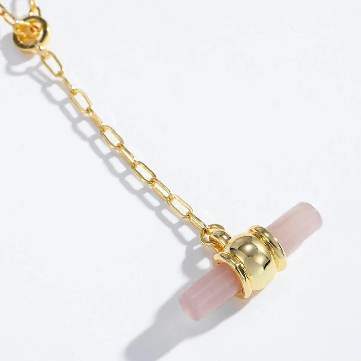 Gold-Plated Y-Shaped Inlaid Stone Pendants Necklace Jewelry Bubble