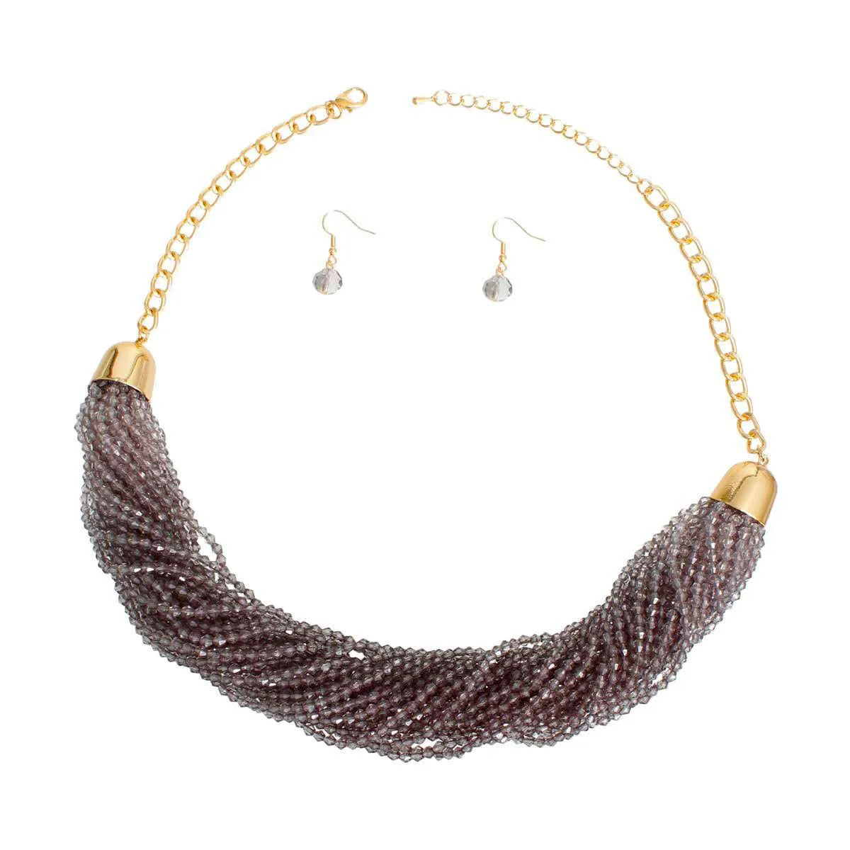 Gray Bead Multi Strand Necklace with Earrings Pinktown