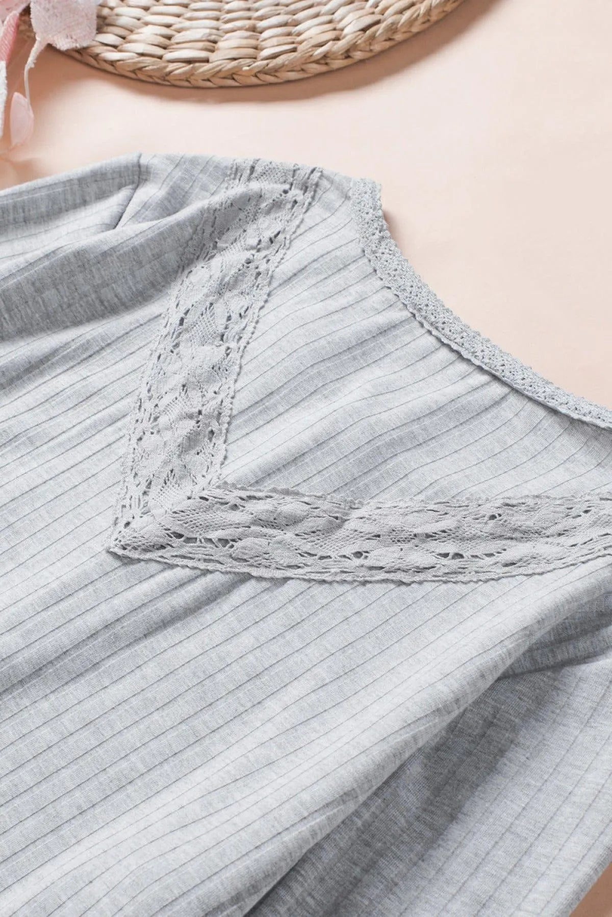 Gray Lace Patchwork Buttoned Long Sleeve Top Jewelry Bubble