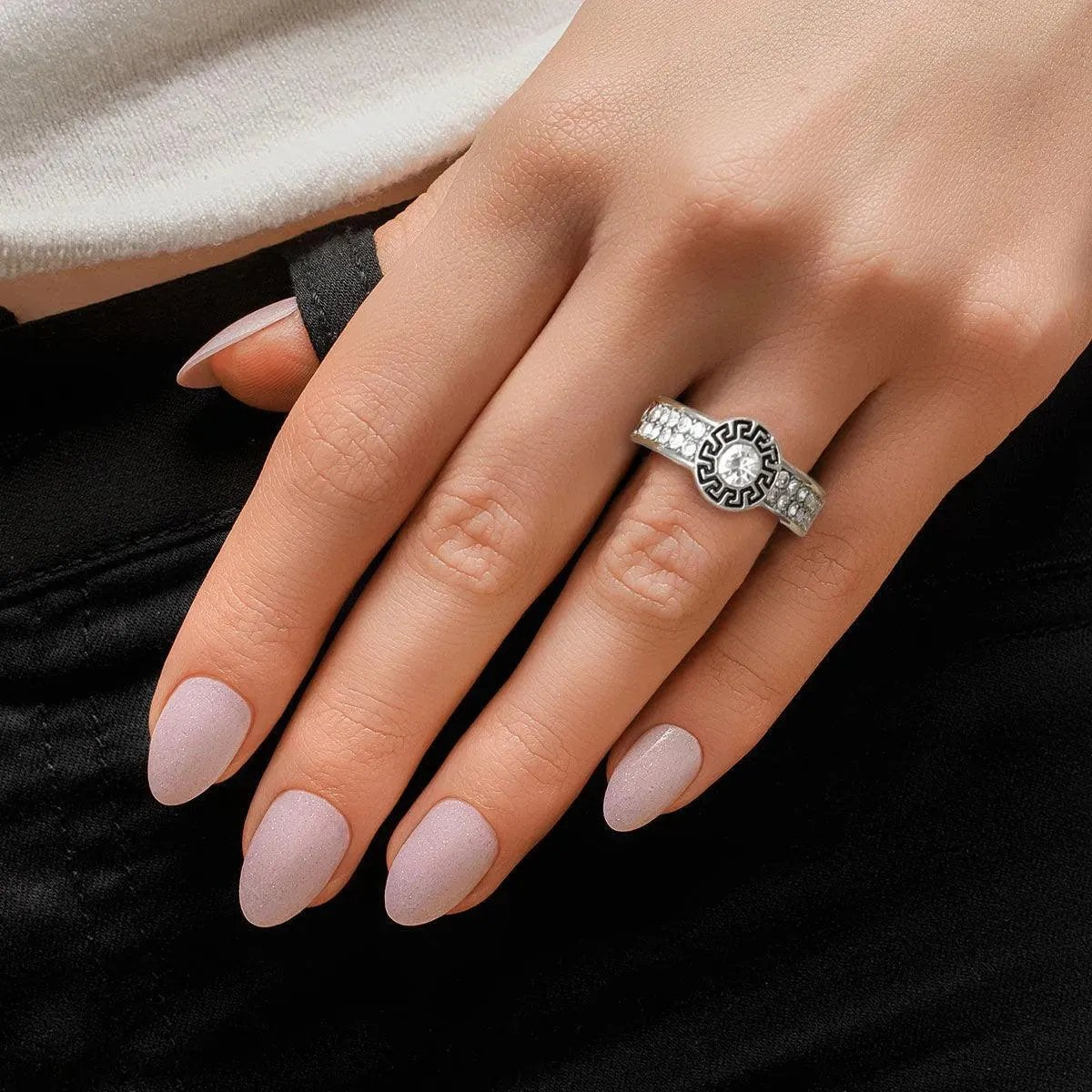 Greek Key Surround Ring Silver Plated
