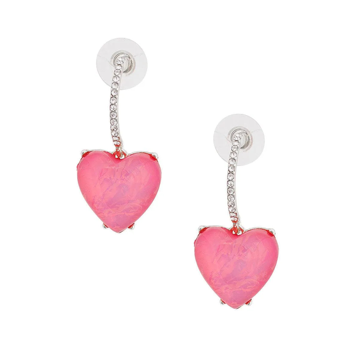 Half Huggie Hoop Earrings Silver Plated Pink Opal Heart Drop Pinktown