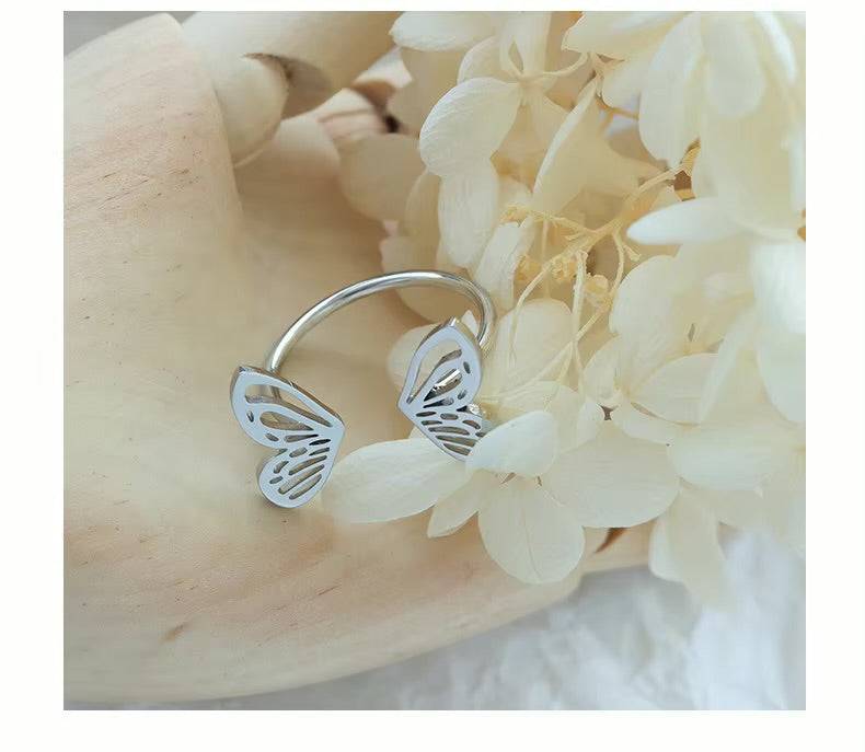 Dainty Adjustable Butterfly Ring – Titanium Steel, Gold or Silver, Whimsical Open Design Jewelry Bubble