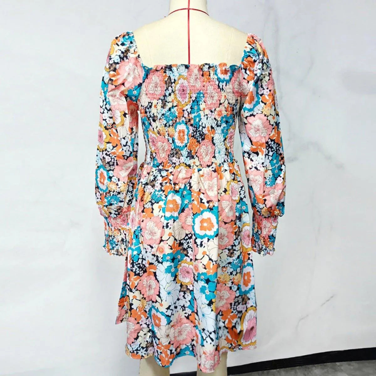 High Waist Backless Square Neck Long-Sleeve Dress Jewelry Bubble
