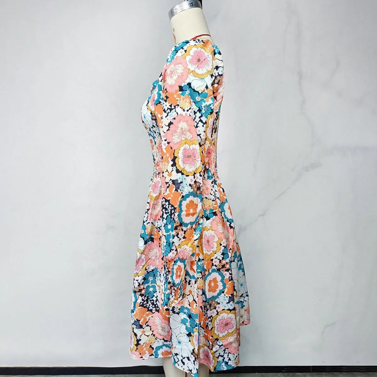 High Waist Backless Square Neck Long-Sleeve Dress Jewelry Bubble