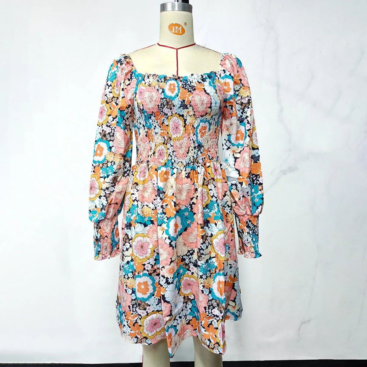 High Waist Backless Square Neck Long-Sleeve Dress Jewelry Bubble