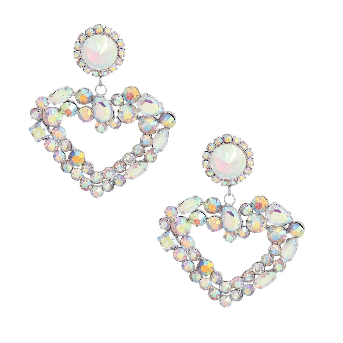 Iridescent Heart Earrings Silver Plated Pinktown