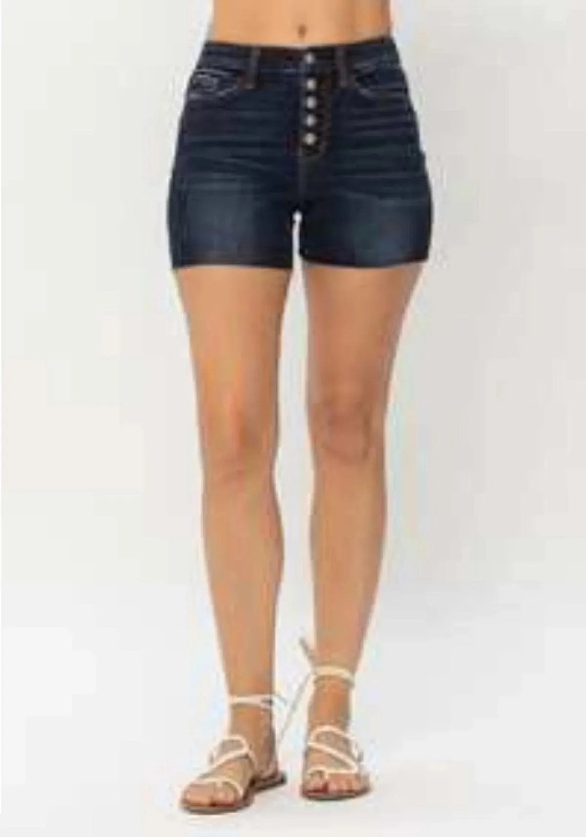 Judy Blue High Waist Super Dark Wash Buttoned Fly Cut Off Denim Shorts Ladies