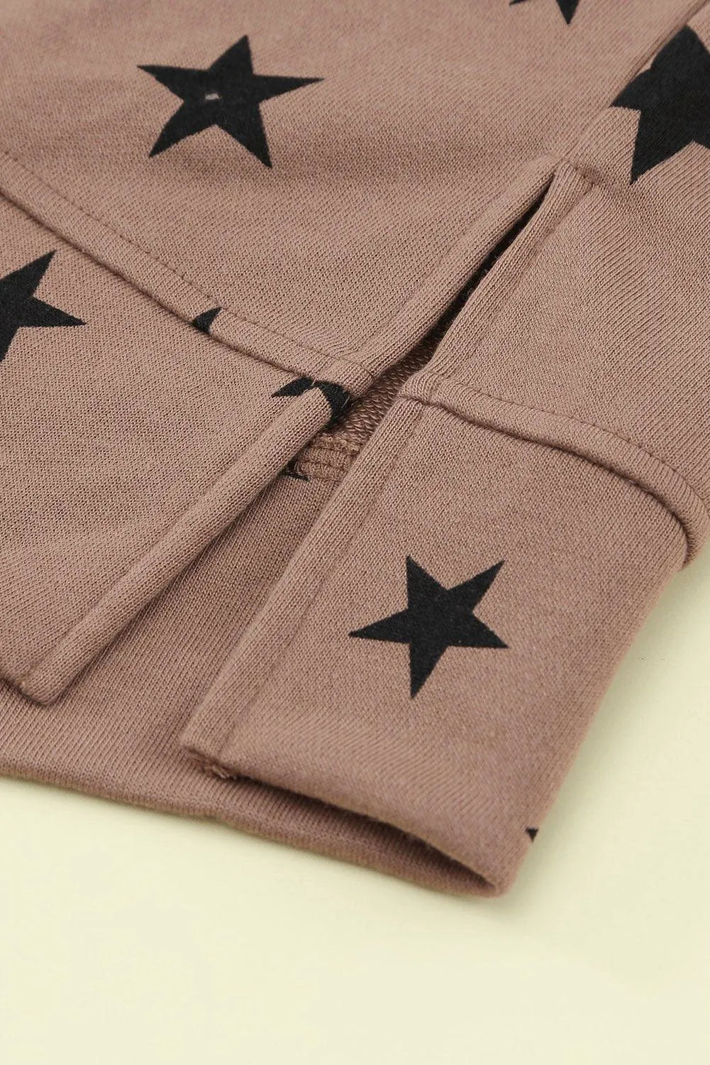 Khaki Round Neck Star Print Long Sleeve Top Jewelry Bubble