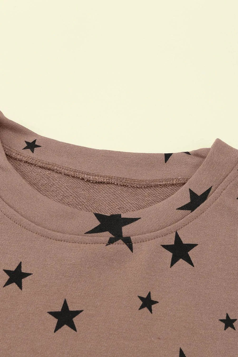Khaki Round Neck Star Print Long Sleeve Top Jewelry Bubble