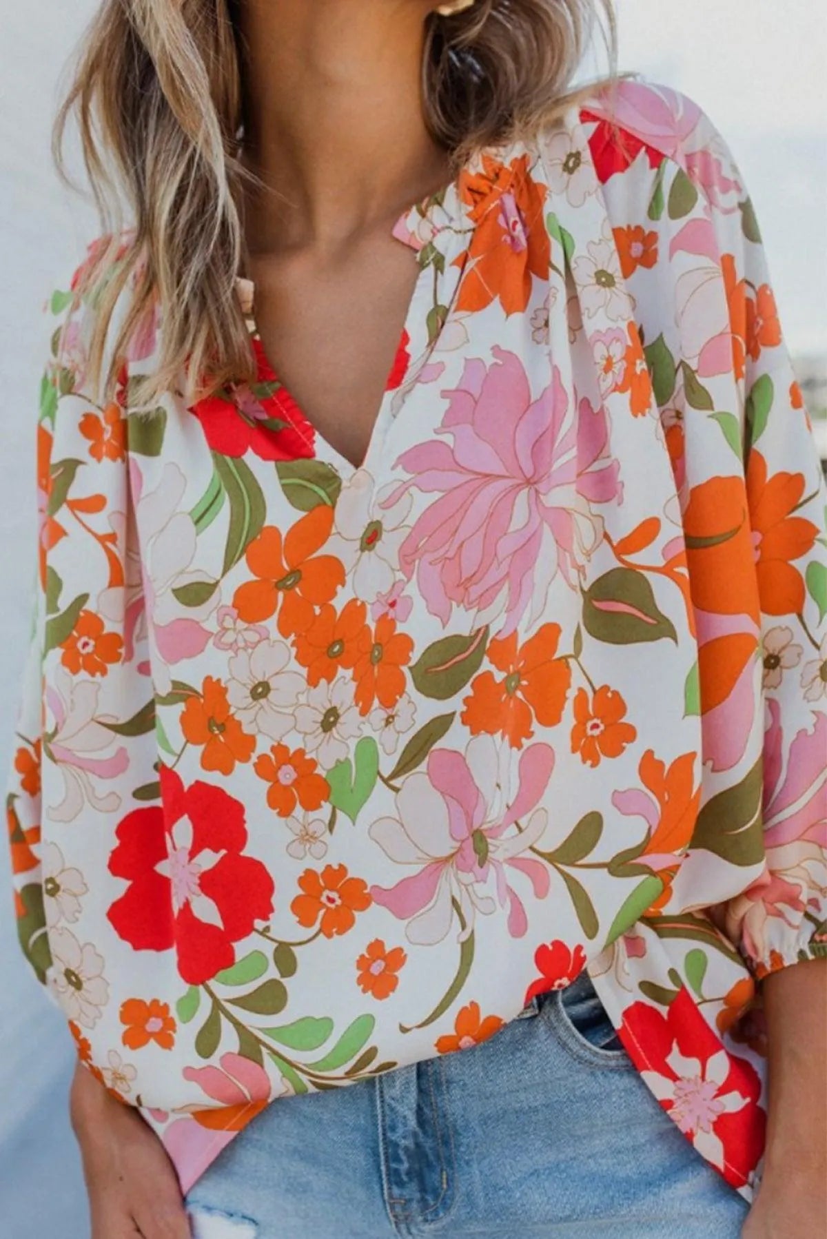 Latest Blooming Flowers Puff Sleeve Blouse - Get Yours Now! Jewelry Bubble
