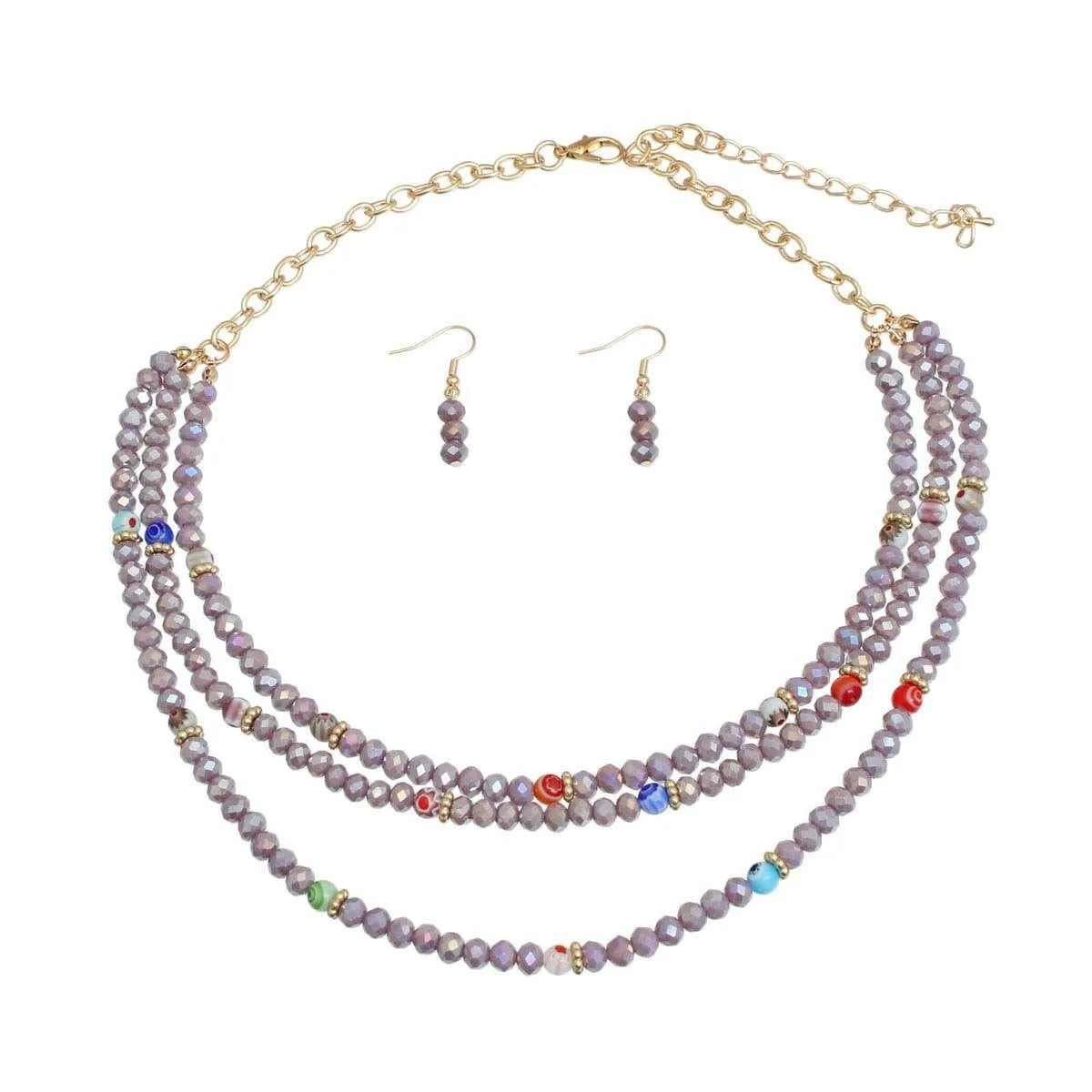 Layered Beaded Necklace and Dangle Earring Set - Perfect for Every Occasion! Pinktown