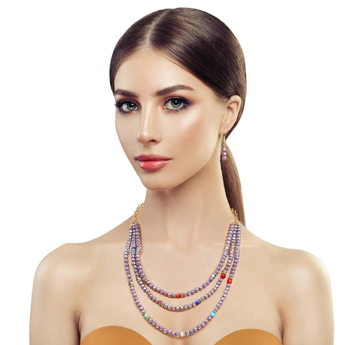 Layered Beaded Necklace and Dangle Earring Set - Perfect for Every Occasion! Pinktown