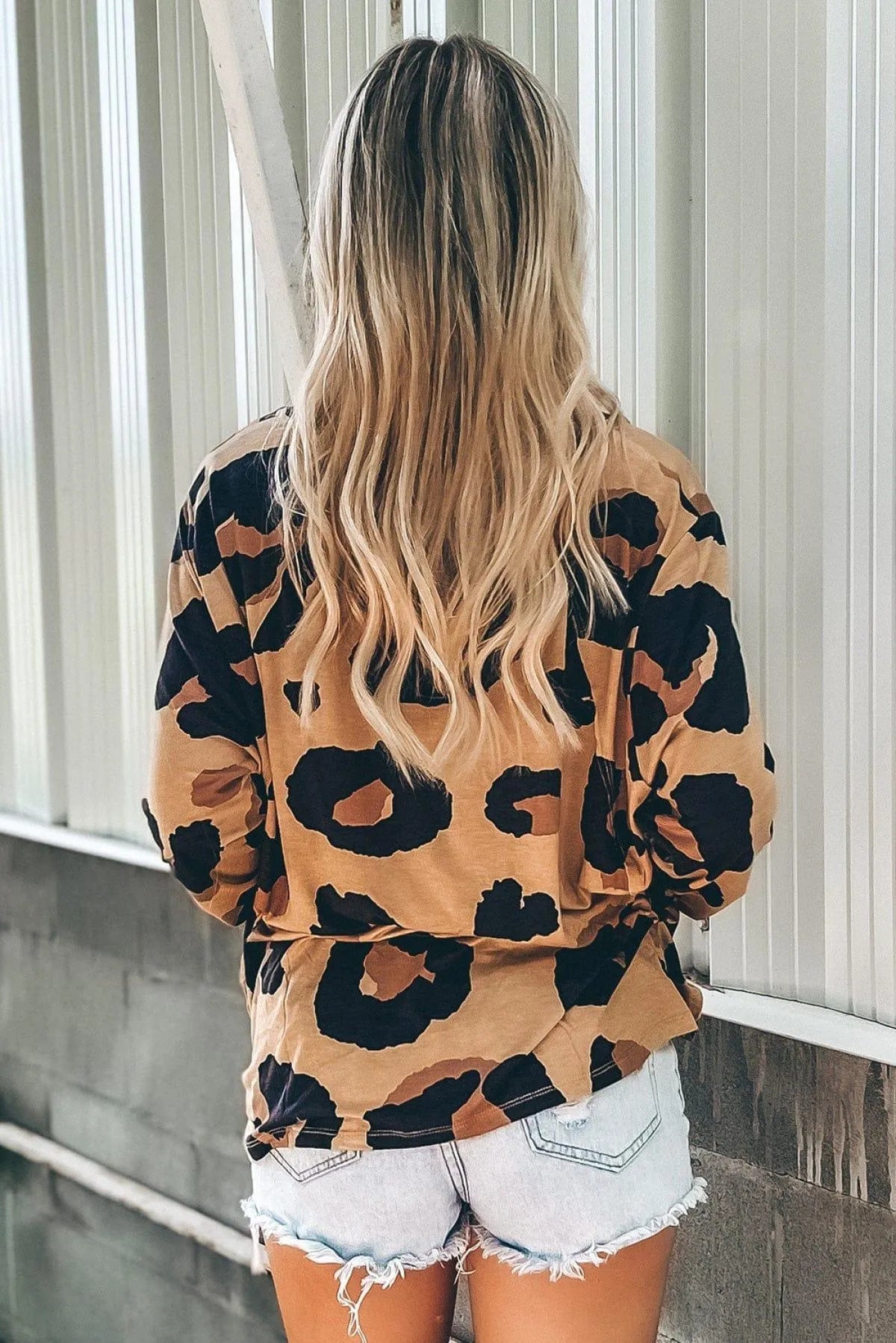 Leopard Print Long Sleeve Loose Top Jewelry Bubble