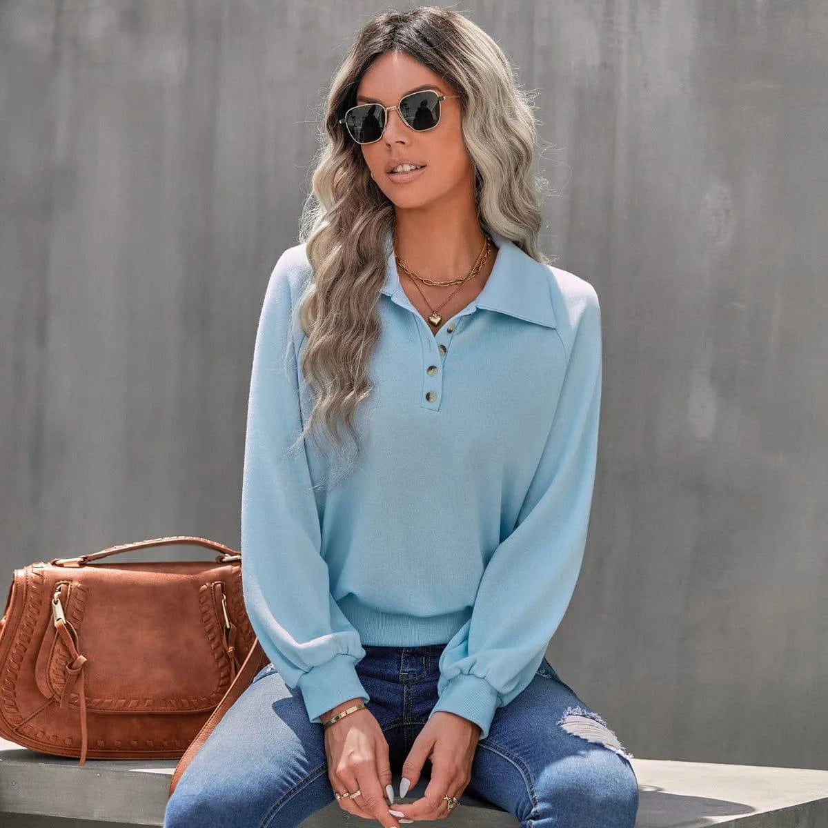 Long Sleeve Buttoned Sweatshirt Jewelry Bubble